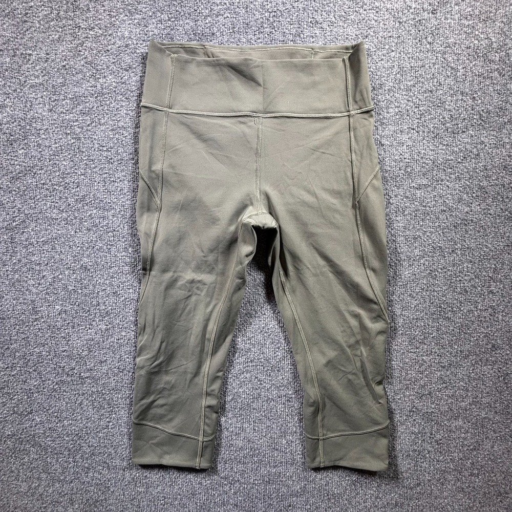 Lululemon In Movement Crop Leggings Women's 8 Olive Green Everlux High Waisted